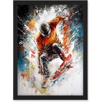Artery8 Extreme Sports Snowboarding Paint Splat Portrait Artwork Framed Wall Art Print A4 in Black