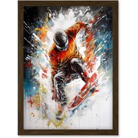 Artery8 Extreme Sports Snowboarding Paint Splat Portrait Artwork Framed Wall Art Print A4 in Brown