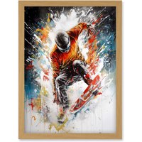Artery8 Extreme Sports Snowboarding Paint Splat Portrait Artwork Framed Wall Art Print A4 in Light Oak