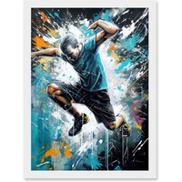 Artery8 Man Doing Parkour Jump Pose Paint Splat Portrait Artwork Framed Wall Art Print A4 in White