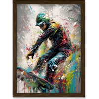 Artery8 Snowboarding Extreme Sport Athlete Paint Splat Artwork Framed Wall Art Print A4 in Brown