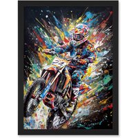 Artery8 Motorcycle Motocross Rainbow Paint Splatter Art Artwork Framed Wall Art Print A4 in Black