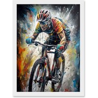 Artery8 Bike Rider Racing Paint Splat Sport Bicycle Race Artwork Framed Wall Art Print A4 in White
