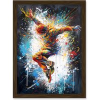 Artery8 Before the Land Parkour Jump Paint Splat Portrait Artwork Framed Wall Art Print A4 in Brown