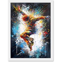 Artery8 Before the Land Parkour Jump Paint Splat Portrait Artwork Framed Wall Art Print A4 in White