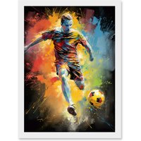 Artery8 Footballer About to Kick the Ball Vibrant Portrait Artwork Framed Wall Art Print A4 in White