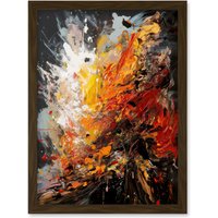 Artery8 Explosion White Orange Red Abstract Painting Artwork Framed Wall Art Print A4 in Brown