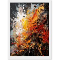 Artery8 Explosion White Orange Red Abstract Painting Artwork Framed Wall Art Print A4