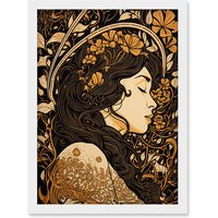 Artery8 Sleeping Beauty Modern Art Nouveau Illustration Artwork Framed Wall Art Print A4 in White