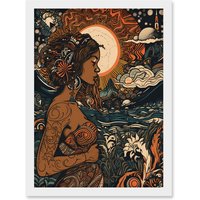 Artery8 Gaia Mother Nature Modern Art Nouveau Folk Art Artwork Framed Wall Art Print A4 in White