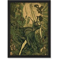 Artery8 Boho Ballerina Dancing with the Forest Moon Artwork Framed Wall Art Print A4 in Black