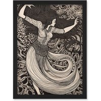 Artery8 Long Haired Woman Dancing to Music in Boho Dress Artwork Framed Wall Art Print A4 in Black