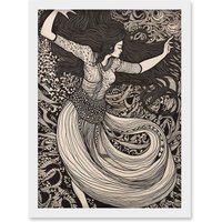 Artery8 Long Haired Woman Dancing to Music in Boho Dress Artwork Framed Wall Art Print A4 in White