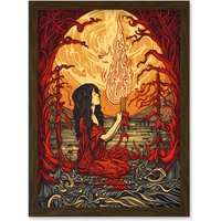 Artery8 Red Witch Concept Art Fire Priestess Art Nouveau Artwork Framed Wall Art Print A4 in Brown