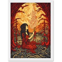 Artery8 Red Witch Concept Art Fire Priestess Art Nouveau Artwork Framed Wall Art Print A4 in White