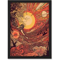 Artery8 Venus Sunset Fantasy Landscape Illustration Artwork Framed Wall Art Print A4 in Black