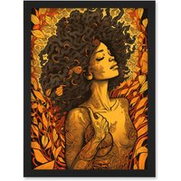 Artery8 I'm an Autumn Amber & Red Modern Illustration Artwork Framed Wall Art Print A4 in Black