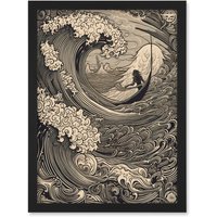 Artery8 Jonah & the Storm at Sea Modern Illustration Artwork Framed Wall Art Print A4 in Black