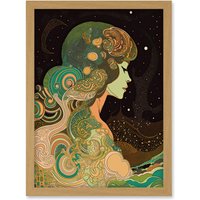 Artery8 Aurora Borealis Modern Concept Art Illustration Artwork Framed Wall Art Print A4 in Light Oak