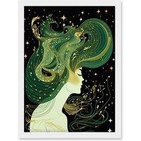 Artery8 Modern Concept Art Aurora Borealis Illustration Artwork Framed Wall Art Print A4 in White