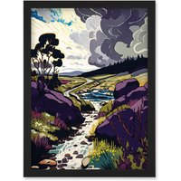 Artery8 Stormy Clouds over Stream Wild Scottish Landscape Artwork Framed Wall Art Print A4 in Black