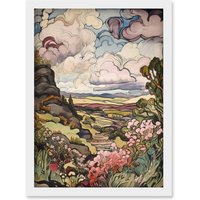 Artery8 A Wild Scottish Landscape on a Cloudy Day Artwork Framed Wall Art Print A4 in White