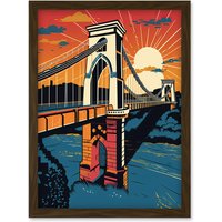 Artery8 Clifton Suspension Bridge Sunset Modern Pop Art Artwork Framed Wall Art Print A4 in Brown
