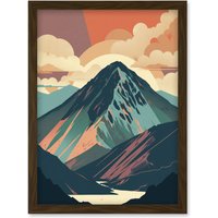 Artery8 Mountain Hill Sunrise Boho Landscape Illustration Artwork Framed Wall Art Print A4 in Brown