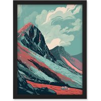 Artery8 Scottish Highlands Mountain Landscape Illustration Artwork Framed Wall Art Print A4 in Black