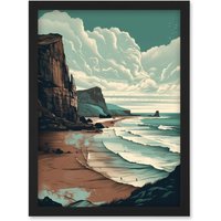 Artery8 Bay with Cliffs Dramatic Coastal Landscape Artwork Framed Wall Art Print A4 in Black