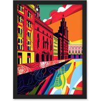 Artery8 Royal Albert Dock Liverpool Waterfront Pop Art Artwork Framed Wall Art Print A4 in Black