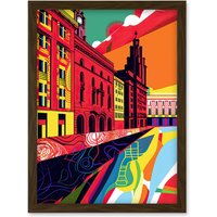 Artery8 Royal Albert Dock Liverpool Waterfront Pop Art Artwork Framed Wall Art Print A4 in Brown
