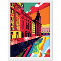 Artery8 Royal Albert Dock Liverpool Waterfront Pop Art Artwork Framed Wall Art Print A4 in White