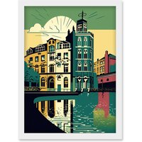 Artery8 Leeds City Architecture Waterfront Illustration Artwork Framed Wall Art Print A4 in White