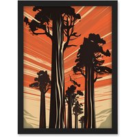Artery8 Sequoia National Forest Large Tree Linocut Poster Artwork Framed Wall Art Print A4 in Black