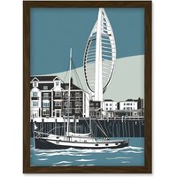 Artery8 Portsmouth Historic Dockyard with Spinnaker Tower Artwork Framed Wall Art Print A4 in Brown