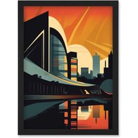 Artery8 River Clyde Walkway Modern Glasgow Cityscape Artwork Framed Wall Art Print A4 in Black