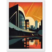 Artery8 River Clyde Walkway Modern Glasgow Cityscape Artwork Framed Wall Art Print A4 in White
