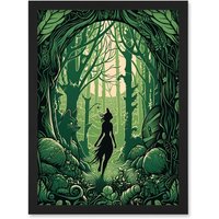 Artery8 Anthropomorphic Fox Silhouette Forest Art Nouveau Artwork Framed Wall Art Print A4 in Black