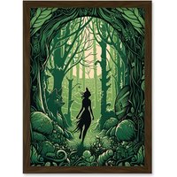 Artery8 Anthropomorphic Fox Silhouette Forest Art Nouveau Artwork Framed Wall Art Print A4 in Brown