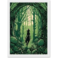 Artery8 Anthropomorphic Fox Silhouette Forest Art Nouveau Artwork Framed Wall Art Print A4 in White