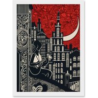 Artery8 Street Musician Guitarist in Edinburgh Cityscape Artwork Framed Wall Art Print A4 in White