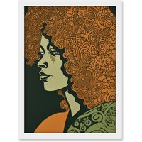 Artery8 Woman Portrait Illustration with Pattern Afro Hair Artwork Framed Wall Art Print A4 in White