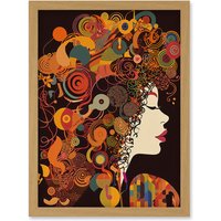 Artery8 Kandinsky Inspired Woman Portrait Modern Folk Art Artwork Framed Wall Art Print A4 in Light Oak
