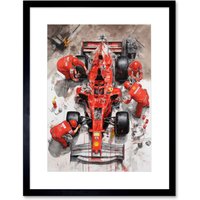 Artery8 Wall Art Print Grand Prix Race Car Wheel Change Aerial Shot Artwork Framed 9X7 Inch in Black | Size: W7" x H9"