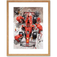Artery8 Wall Art Print Grand Prix Race Car Wheel Change Aerial Shot Artwork Framed 9X7 Inch in Beige | Size: W7" x H9"