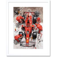 Artery8 Wall Art Print Grand Prix Race Car Wheel Change Aerial Shot Artwork Framed 9X7 Inch in White | Size: W7" x H9"