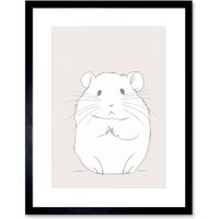Artery8 Wall Art Print Cute Hamster Portrait Simple Artwork Framed 9X7 Inch in Black | Size: W7" x H9"