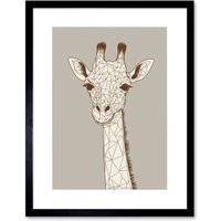 Artery8 Wall Art Print Cute Giraffe Head Line Drawing Artwork Framed 9X7 Inch in Black | Size: W7" x H9"