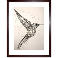Artery8 Wall Art Print Humming Bird in Flight Line Drawing Portrait Artwork Framed 9X7 Inch in Brown | Size: W7" x H9"